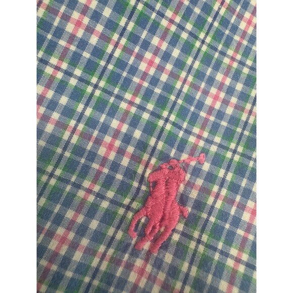 Polo Ralph Lauren Men Shirt Large L Madras Button UP Long Sleeve Blue Pink - Picture 3 of 8